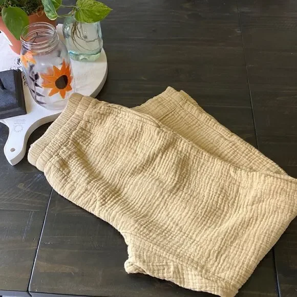 Madewell Yellow Mustard Waffle Knit Pull Up Pant XS Neutral Loose Cotton Earthy - Picture 7 of 9